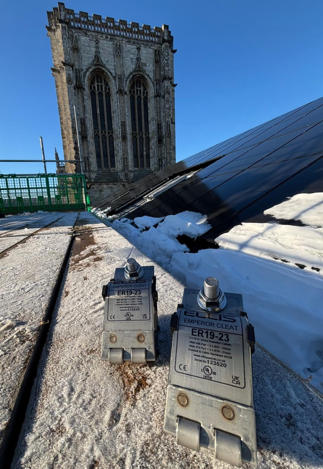 Ellis Emperor Cleats used to secure power cables supplying the solar panels on York Minster's roof